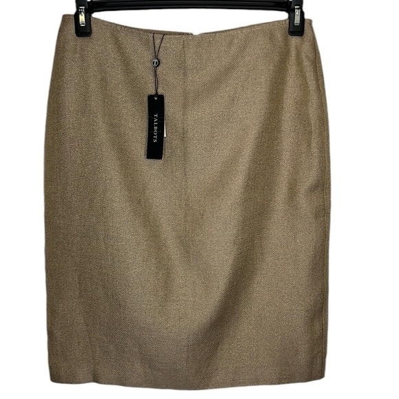 Talbots NWT Pencil Skirt Women's 8 Metallic‎ Linen Blend Gold Classic Careerwear - Picture 1 of 7